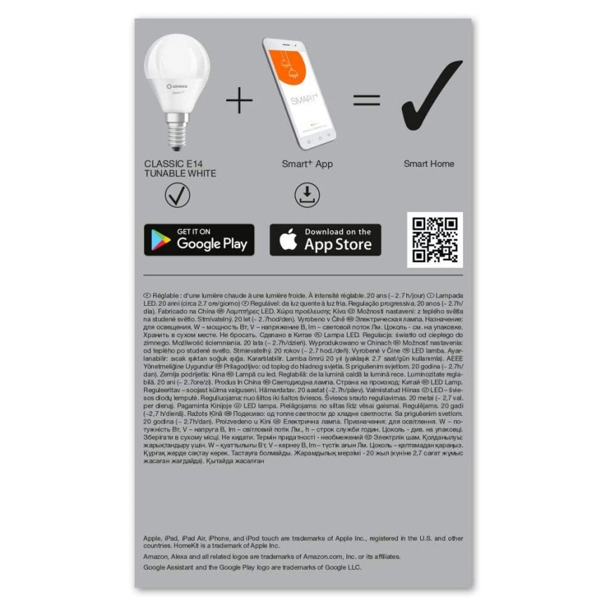 LED Dimming bulb SMART+ E14/5W/230V 2,700K-6,500K Wi-Fi - Ledvance
