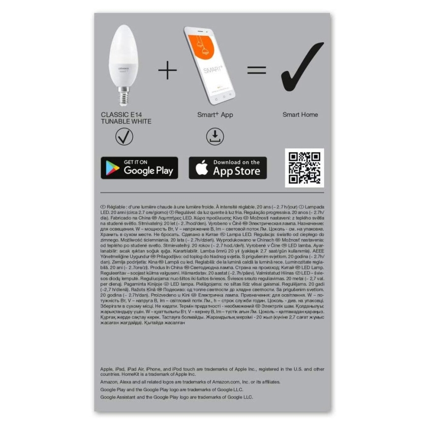 LED Dimming bulb SMART+ E14/5W/230V 2700K-6500K Wi-Fi - Ledvance
