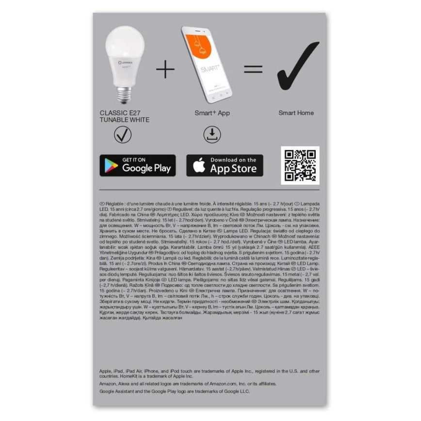 LED Dimming bulb SMART+ E27/14W/230V 2,700K-6,500K Wi-Fi - Ledvance