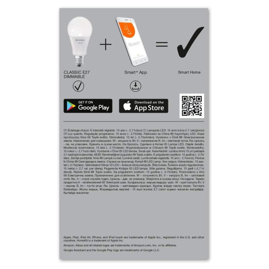 LED Dimming bulb SMART+ E27/14W/230V 2,700K Wi-Fi - Ledvance