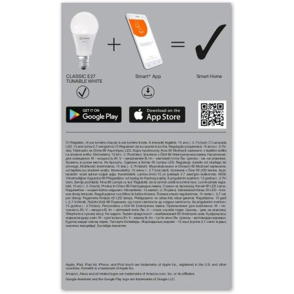 LED Dimming bulb SMART+ E27/9.5W/230V 2,700K-6,500K Wi-Fi - Ledvance