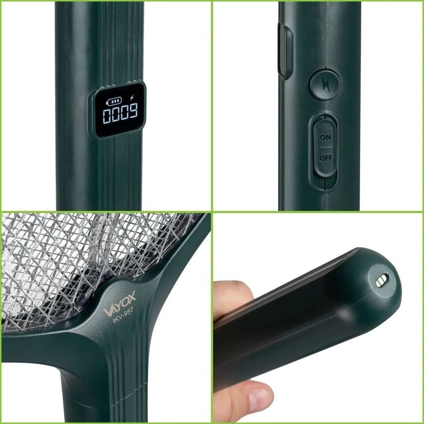 LED Electric insect zapper 2in1 with LCD display 1200 mAh/5V green