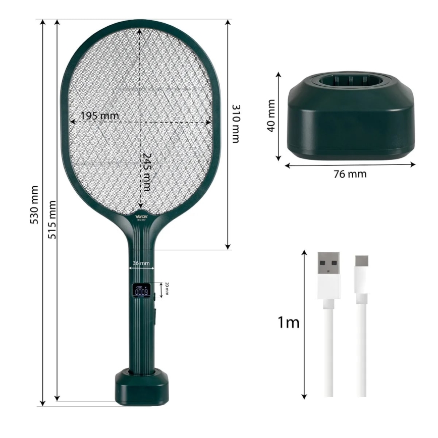 LED Electric insect zapper 2in1 with LCD display 1200 mAh/5V green