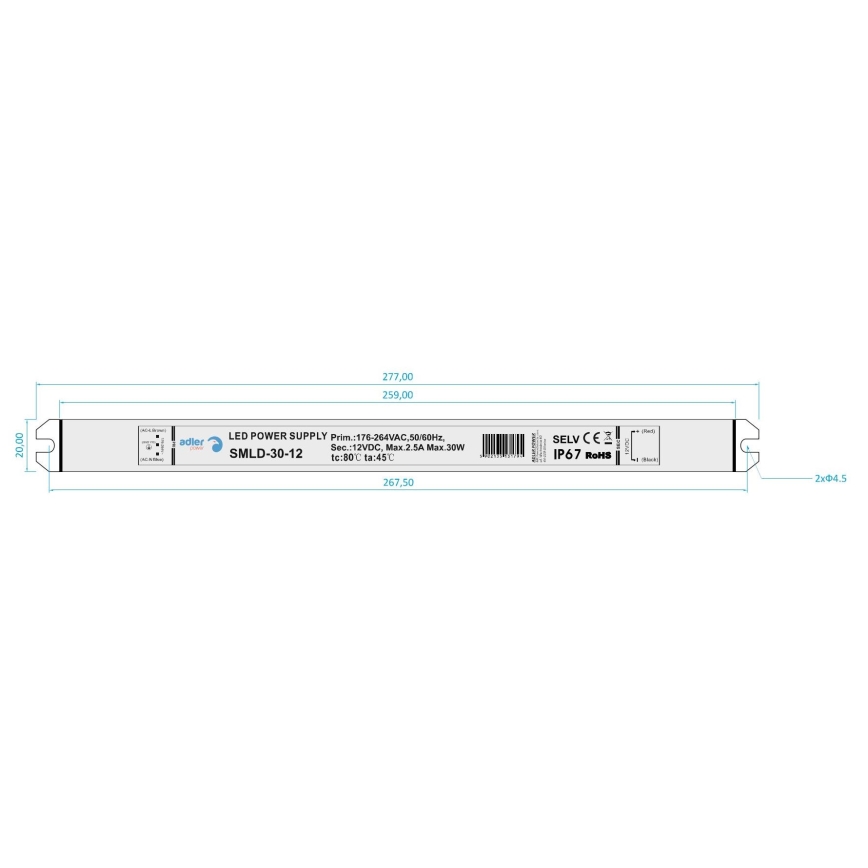 LED Electronic transformer DRIVER 30W/230V/12V IP67