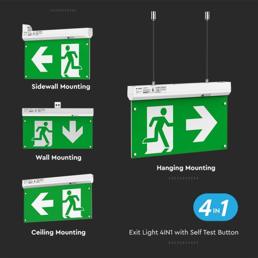 LED Emergency light EMERGENCY EXIT LED/2,5W/230V 4in1 6000K