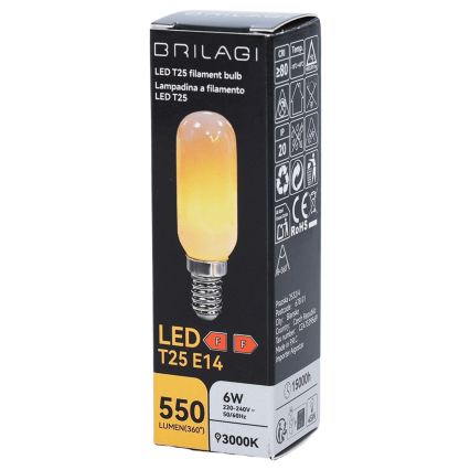 LED Filament Bulb T25 E14/6W/230V 3000K - BRILAGI