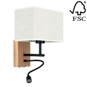 LED Flexible light BOHO 1xE27/25W + LED/1W/230V oak – FSC certified
