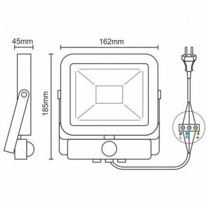 LED Flood light with a sensor LED/20W/265V 1800lm white IP65