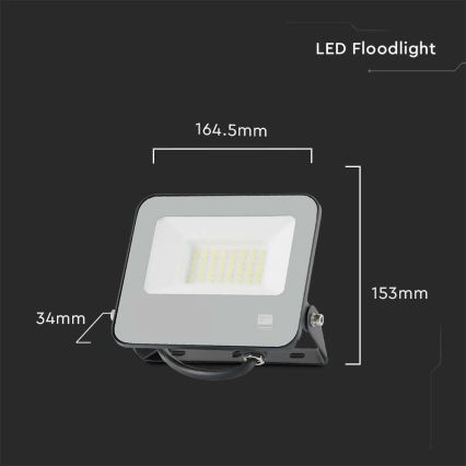 LED Floodlight SAMSUNG CHIP LED/30W/230V 4000K IP65 black