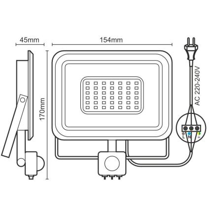 LED Floodlight with a sensor LED/30W/230V 4000K IP44