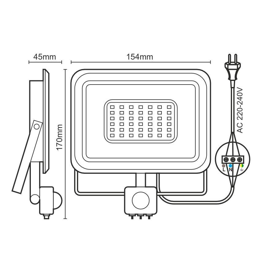 LED Floodlight with a sensor LED/30W/230V 4000K IP44