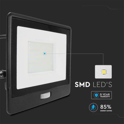 LED Floodlight with a sensor LED/50W/230V 4000K IP65 black