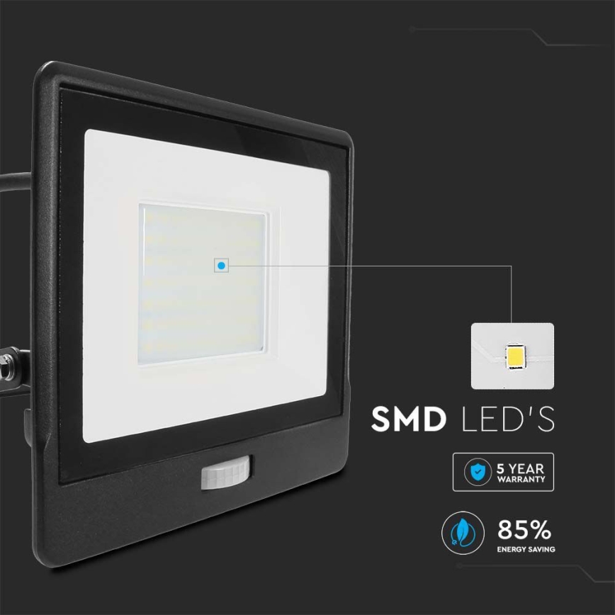 LED Floodlight with a sensor LED/50W/230V 4000K IP65 black