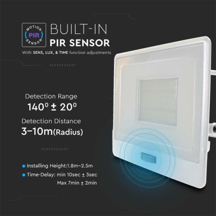 LED Floodlight with a sensor LED/50W/230V 4000K IP65 white