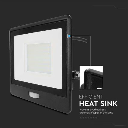LED Floodlight with a sensor LED/50W/230V 6500K IP65 black