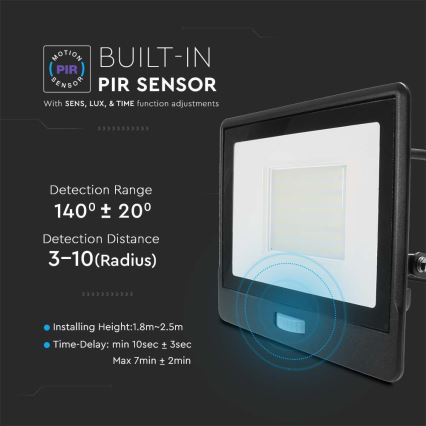 LED Floodlight with a sensor LED/50W/230V 6500K IP65 black