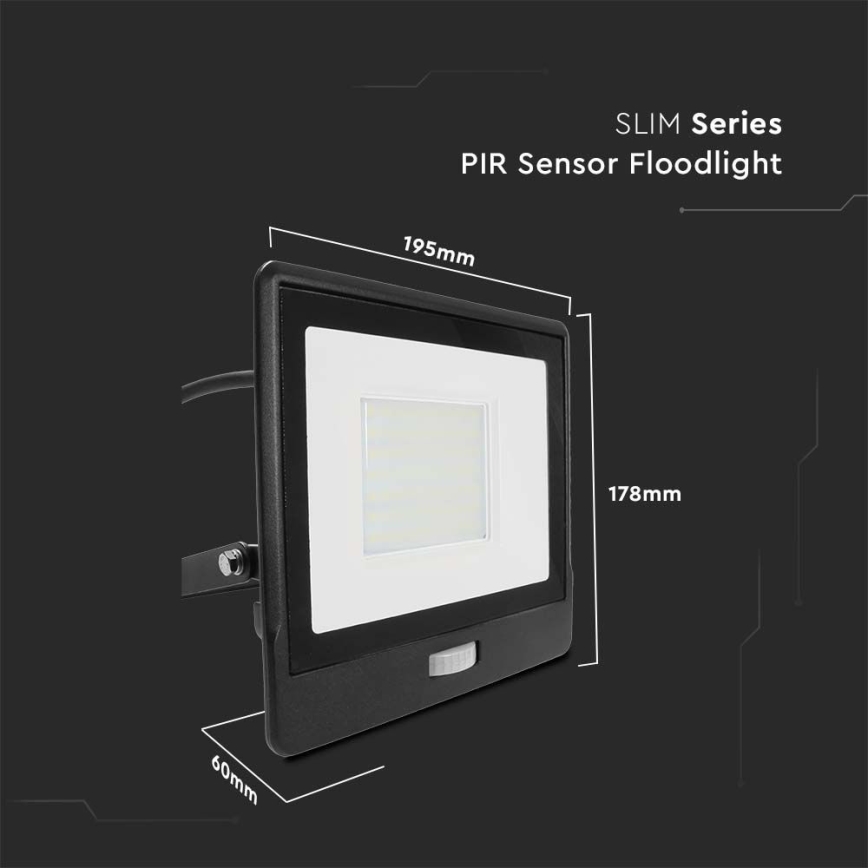 LED Floodlight with a sensor LED/50W/230V 6500K IP65 black