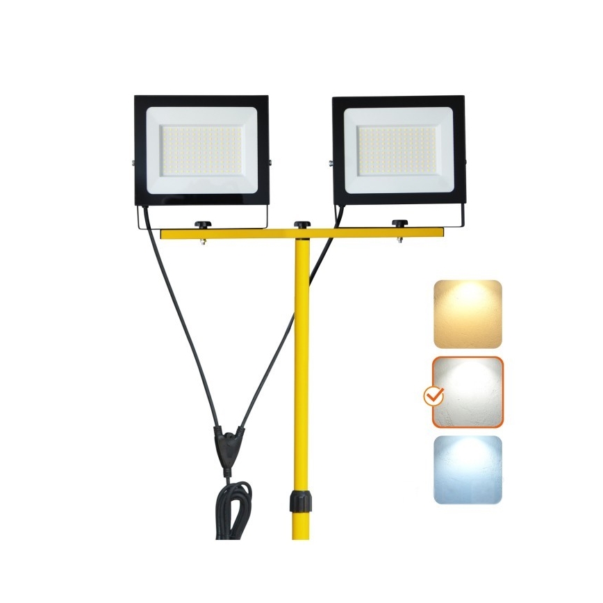LED Floodlight with a stand TIGRA 2xLED/100W/230V 4000K IP54 black/yellow