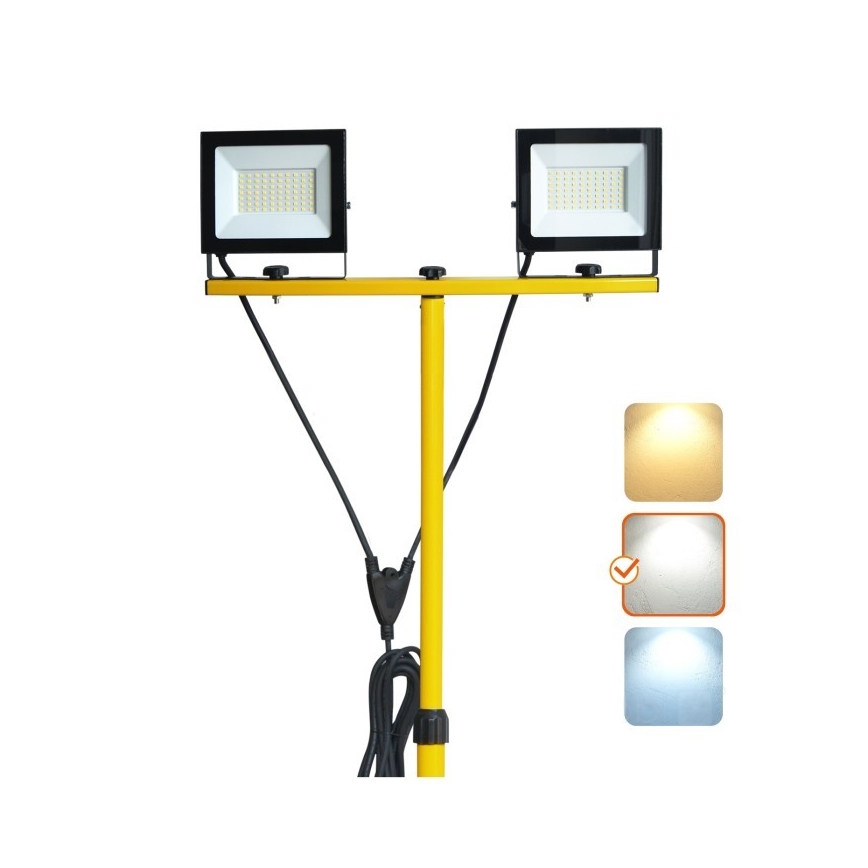 LED Floodlight with a stand TIGRA 2xLED/50W/230V 4000K IP54 black/yellow