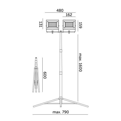 LED Floodlight with a stand TIGRA 2xLED/50W/230V 4000K IP54 black/yellow