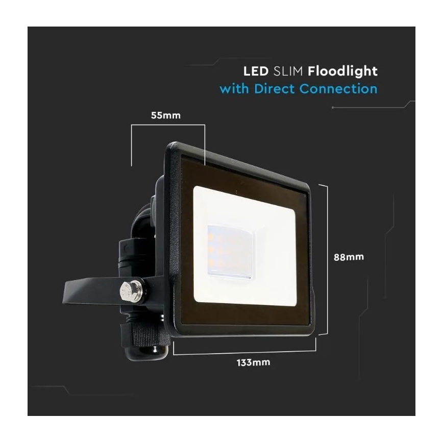 LED Floodlight with direct connection SAMSUNG CHIP LED/10W/230V IP65 6500K black