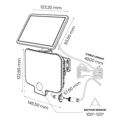 LED floodlight with sensor and solar panel ALEX LED/5,5W/3,7V 1200 mAh IP44