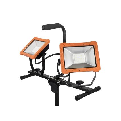 LED Floodlight with Stand, 2×30 W LEDs, 230 V, 4000 K, IP65 — orange/black