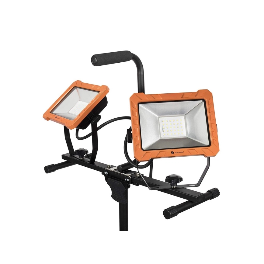 LED Floodlight with Stand, 2×30 W LEDs, 230 V, 4000 K, IP65 — orange/black