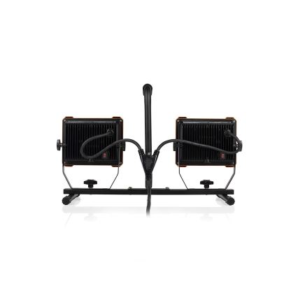 LED Floodlight with Stand, 2×30 W LEDs, 230 V, 4000 K, IP65 — orange/black