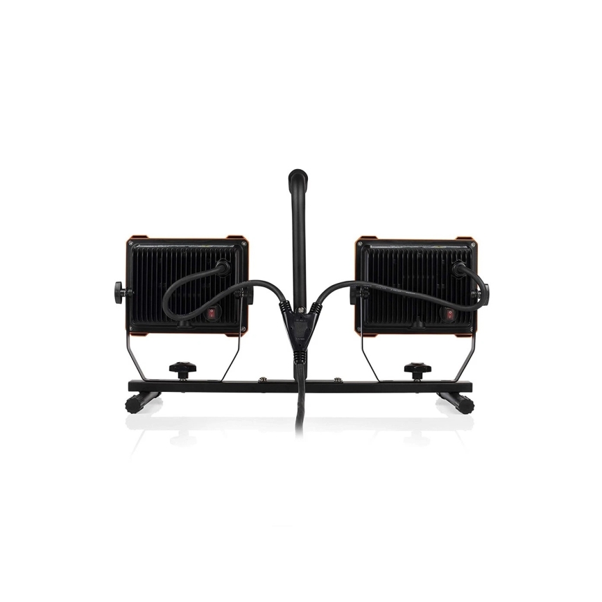 LED Floodlight with Stand, 2×30 W LEDs, 230 V, 4000 K, IP65 — orange/black
