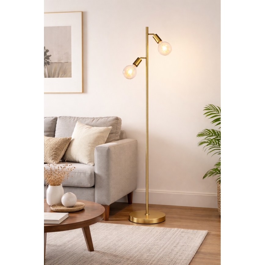 LED Floor Lamp 2xE27/7W/230V 2000K Gold