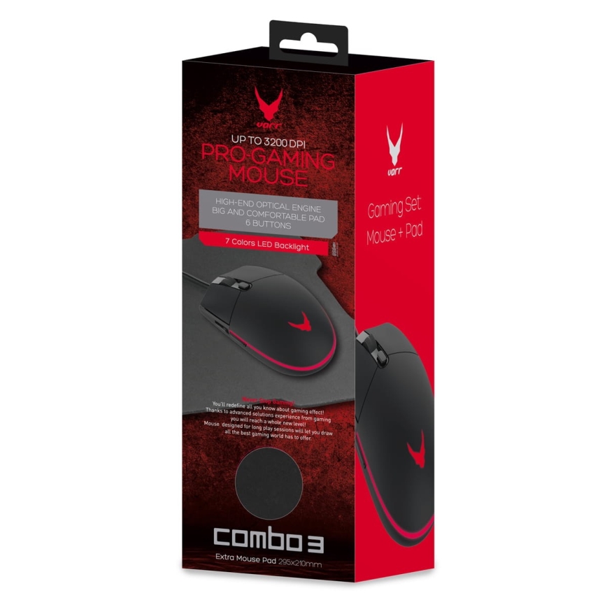 LED Gaming mouse with a pad VARR 1000/1600/2400/3200 DPI