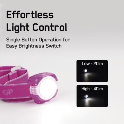 LED Headlamp GP EVERYBODY 4xLED/2×CR2025 pink