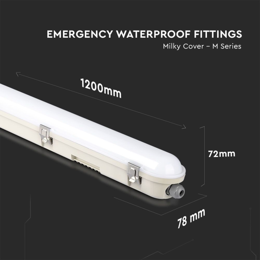LED Heavy-duty fluorescent light with emergency module EMERGENCY LED/36W/230V 4000K 120cm IP65