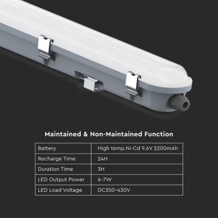LED industrial linear luminaire with emergency module LED/48W/230V 6500K IP65 2200 mAh 150 cm