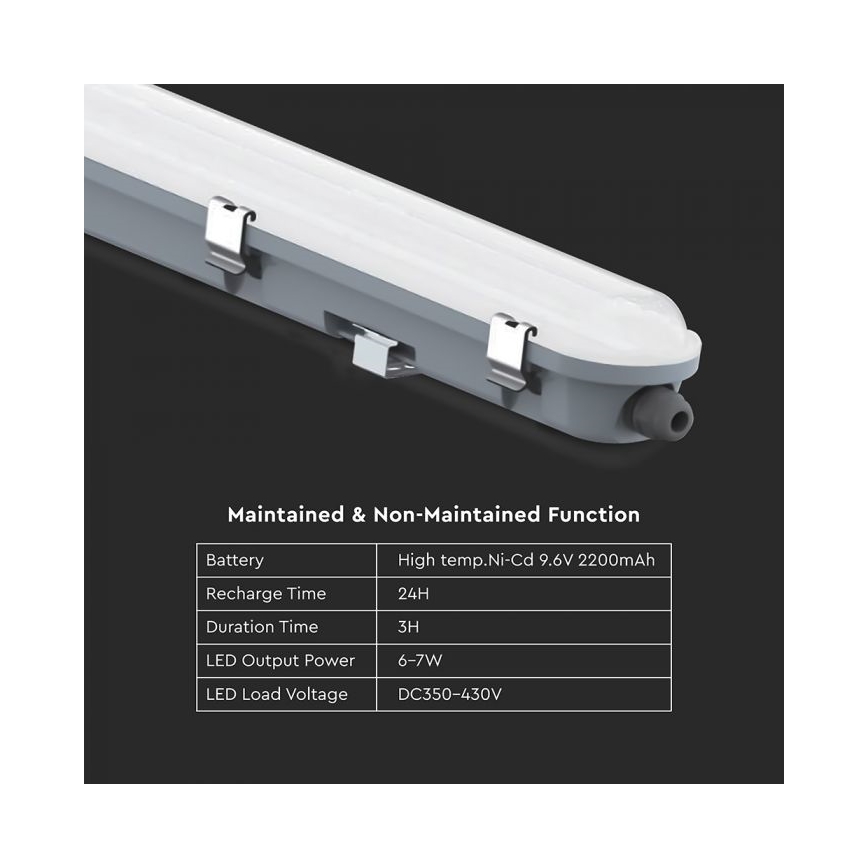 LED industrial linear luminaire with emergency module LED/48W/230V 6500K IP65 2200 mAh 150 cm