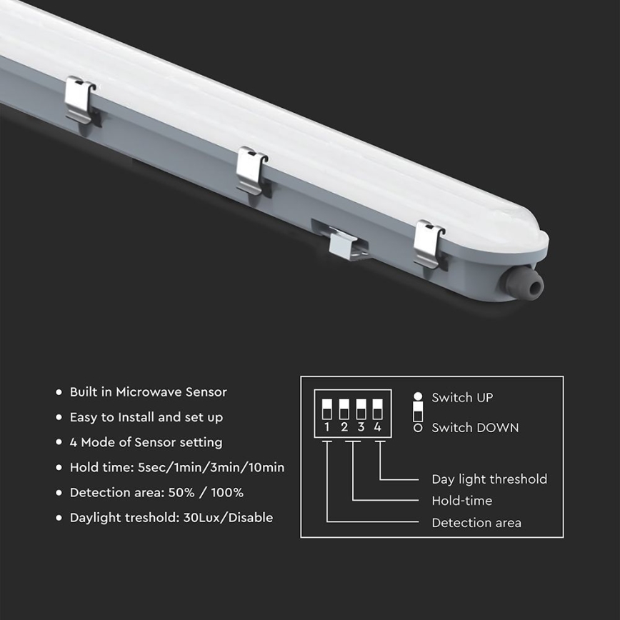 LED Technical Batten Light with Motion and Dusk Sensor LED/36W/230V 6500K IP65 120 cm