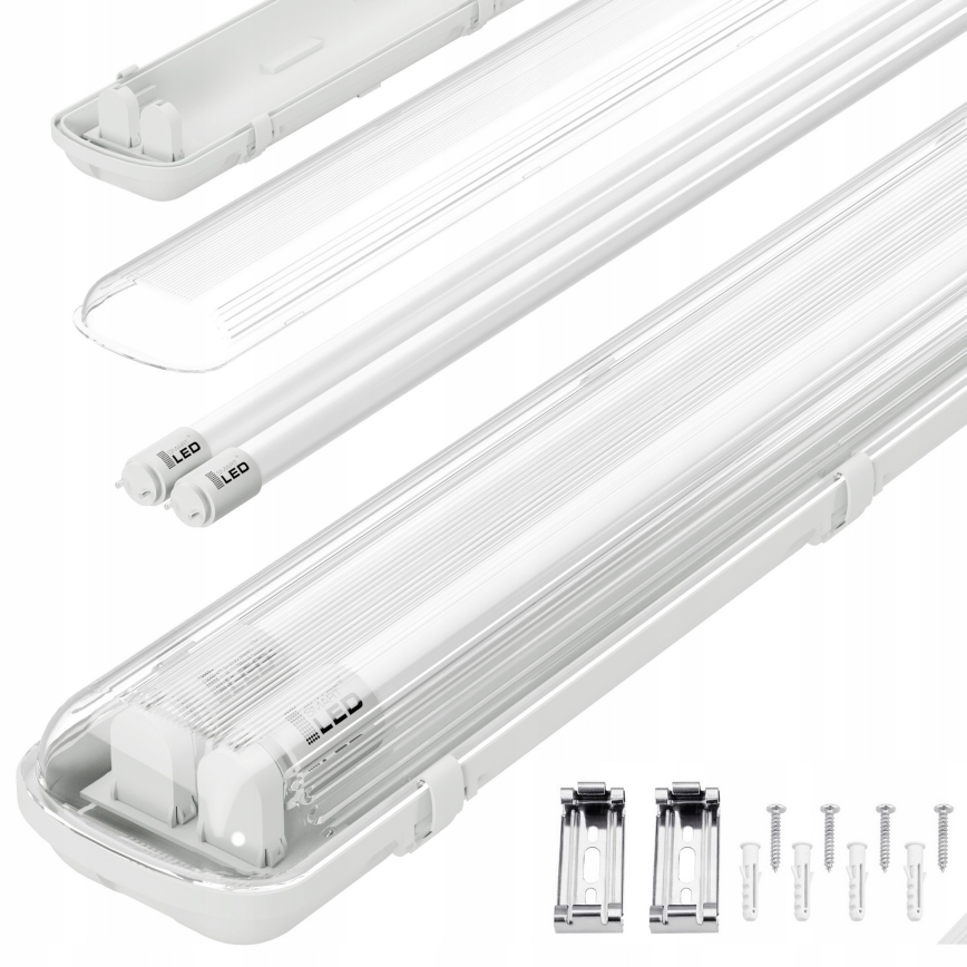 LED Industrial T8 Batten Light, 2x G13, 20W, 230V, 6500K, 120 cm, IP65, White