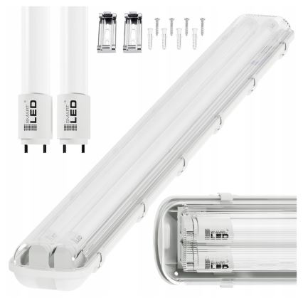 LED Industrial T8 Batten Light, 2x G13, 20W, 230V, 6500K, 120 cm, IP65, White