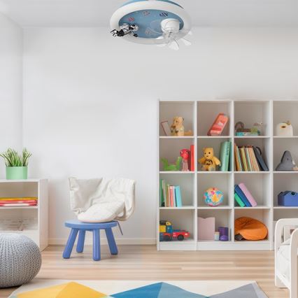 LED Dimmable Children's Ceiling Light with Fan LED/48W/230V 3000/4000/6000K Ø 50 cm Blue + Remote Control