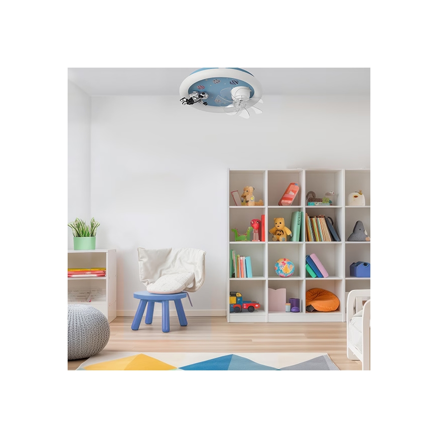 LED Dimmable Children's Ceiling Light with Fan LED/48W/230V 3000/4000/6000K Ø 50 cm Blue + Remote Control