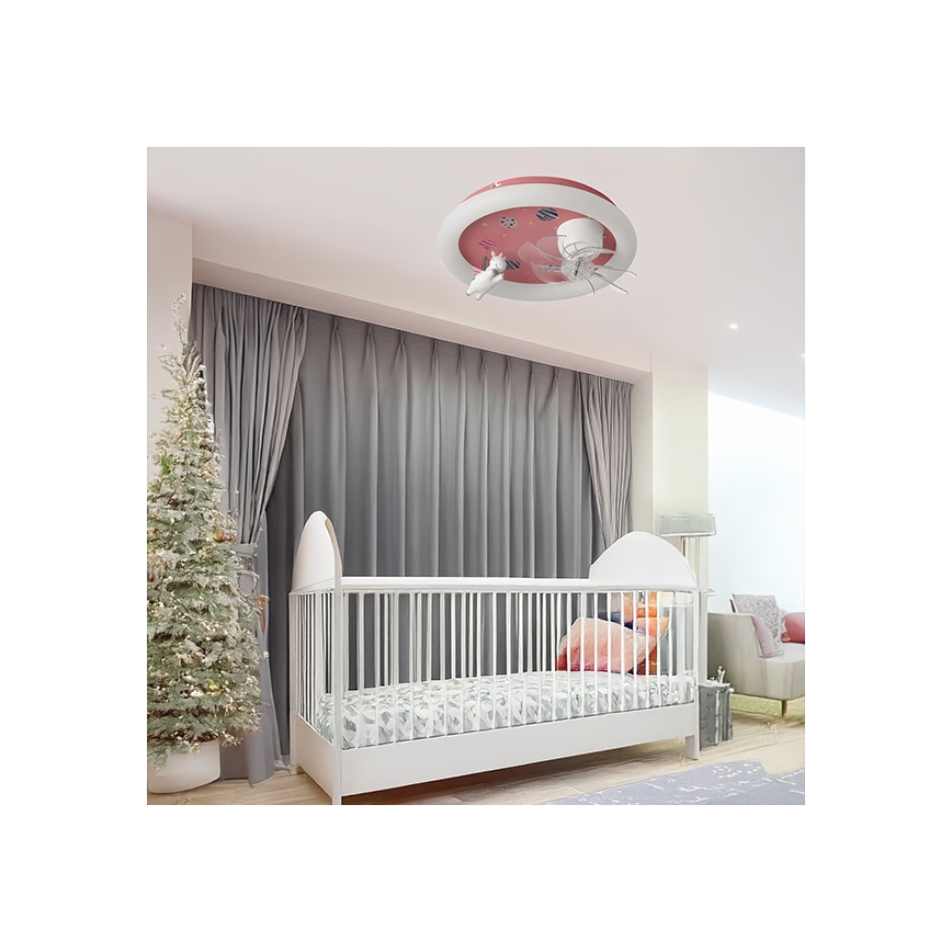 LED children's dimmable ceiling light with fan LED/48W/230V 3000/4000/6000K Ø 50 cm pink + remote control