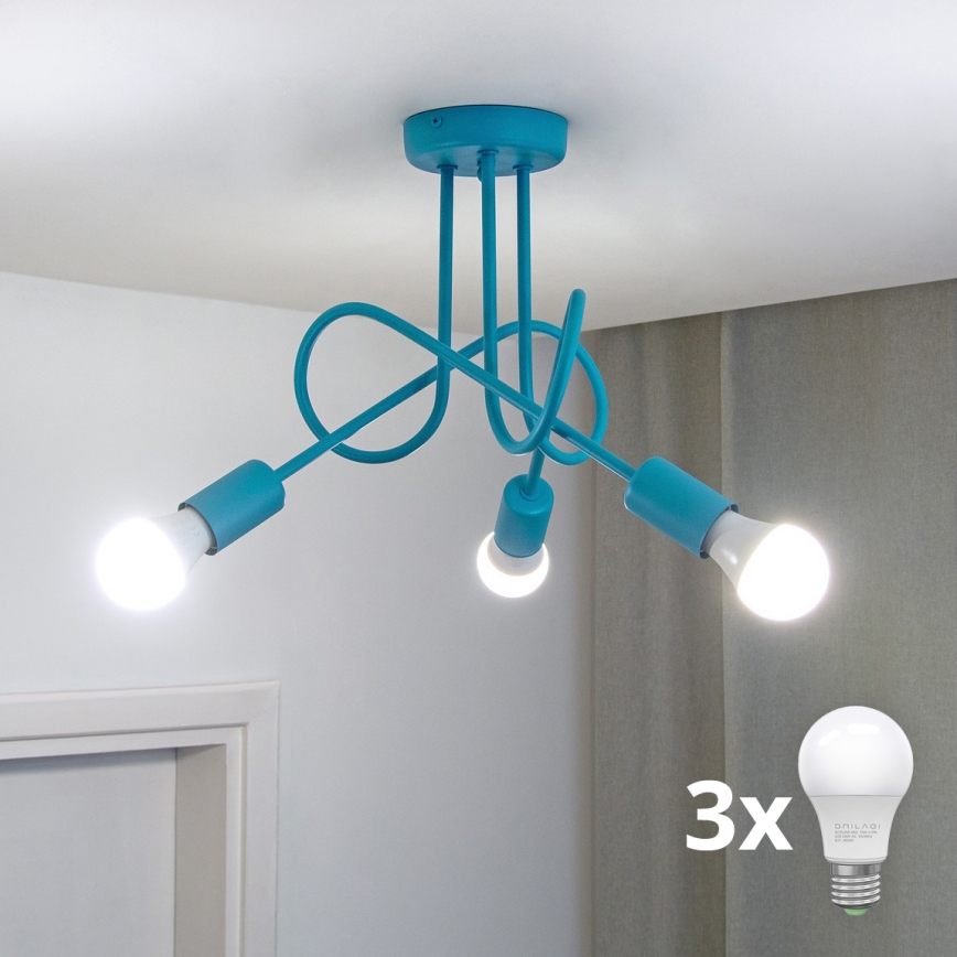LED Kids' Flush-Mount Chandelier OXFORD 3xE27/15W/230V Blue
