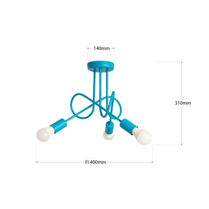 LED Kids' Flush-Mount Chandelier OXFORD 3xE27/15W/230V Blue