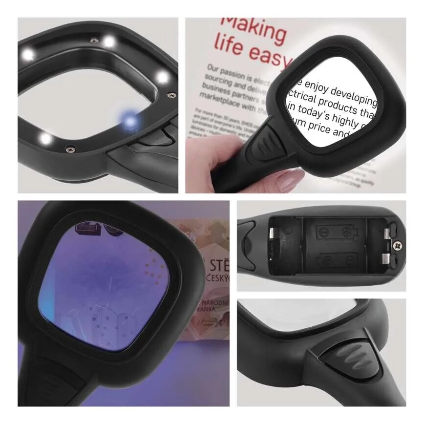 LED Magnifier 2,5xZOOM with a backlight and UV light LED/UV/2xAAA