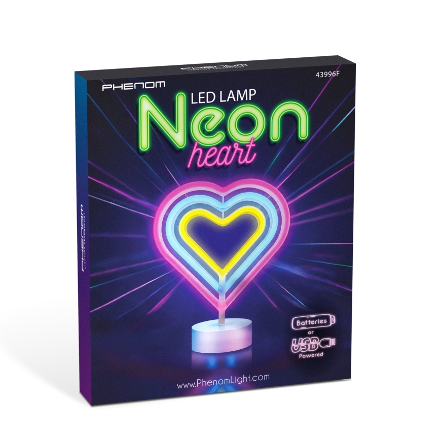 LED Neon Tabletop Heart Decoration, 2W, USB / 3xAA