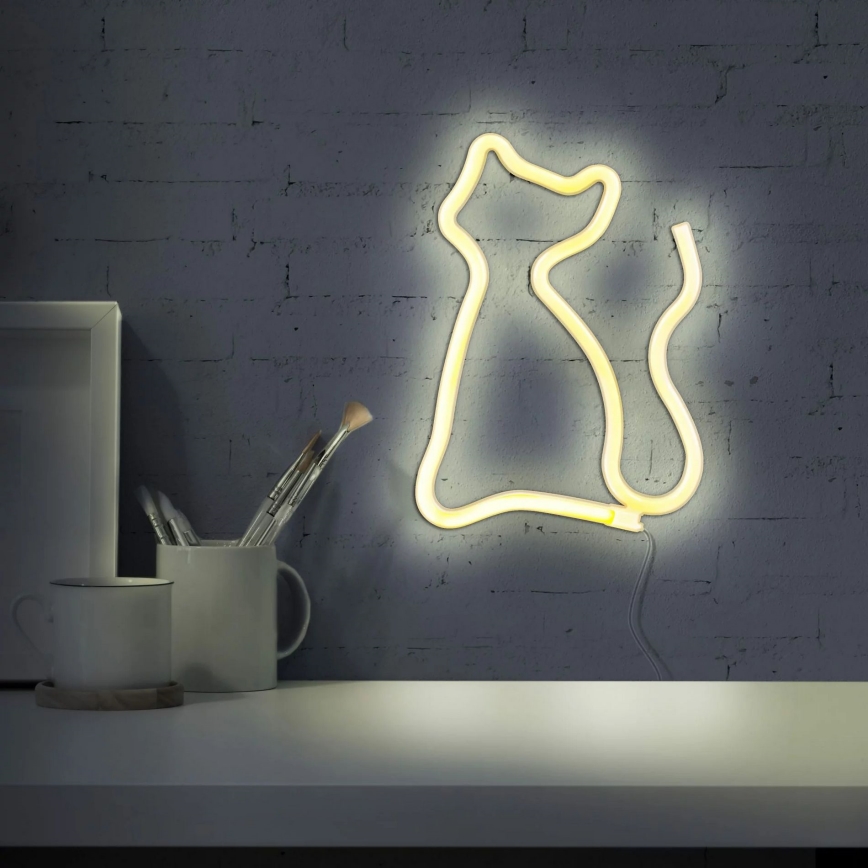 LED Neon wall decoration CAT LED/3W/3xAA USB yellow