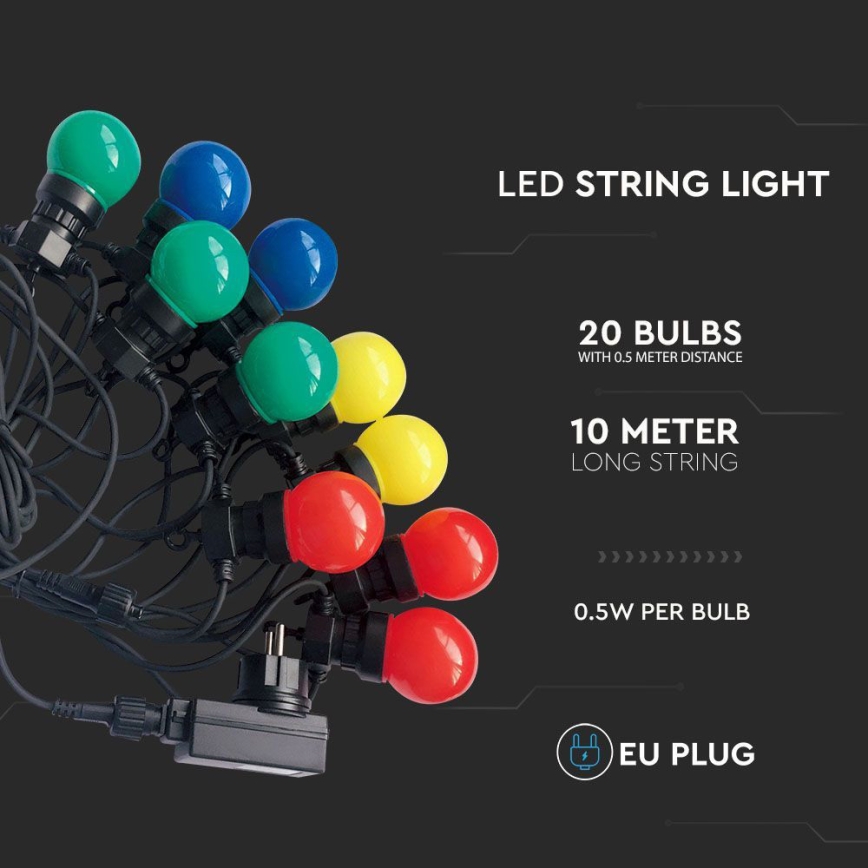 LED Outdoor chain STRING RGB 10m 20xLED/0,5W/230V IP44
