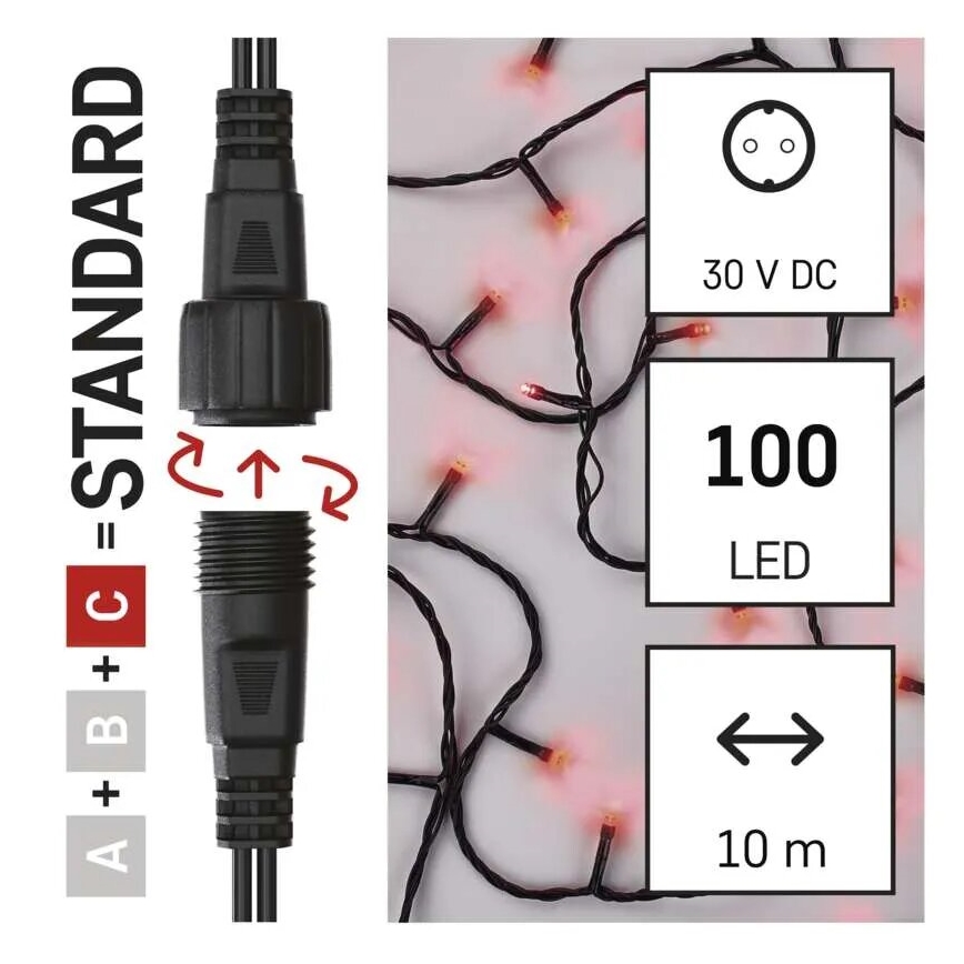 LED Outdoor Christmas chain 100xLED/10m IP44 red
