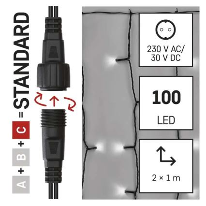 LED Outdoor Christmas chain 100xLED/1x2m IP44 cool white
